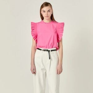Pink Ruffled Sleeve Top 100% Cotton